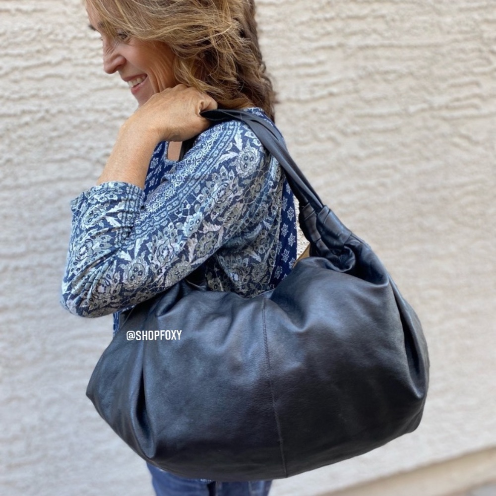 The Row Black Leather Slouchy Shoulder Bag